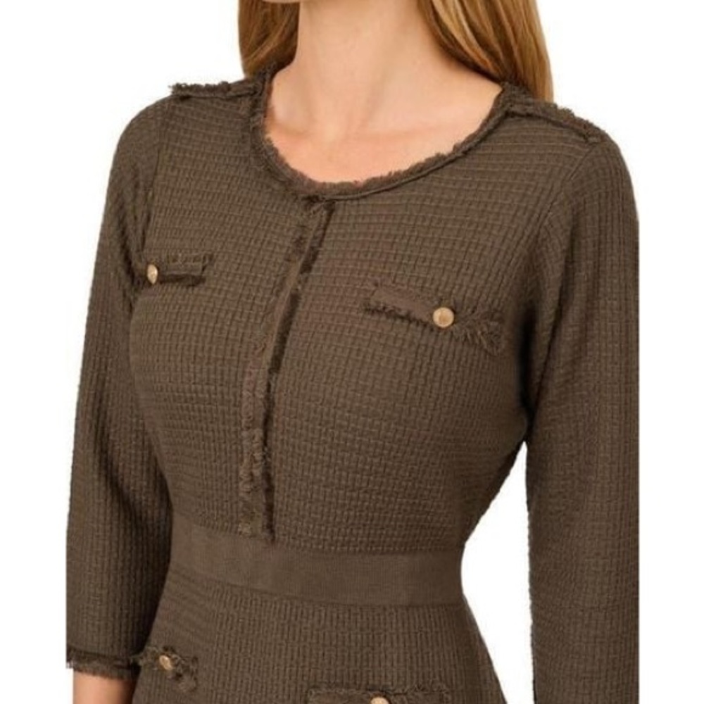 NWT Adrianna Papell Dress Women Waffle Knit Three Quarter Sleeve Fatigue, size M - Picture 6 of 11